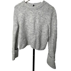 Divided‎ H&M Cropped Heather Gray Sweater Medium Wide Cuffs Cozy Wool Blend